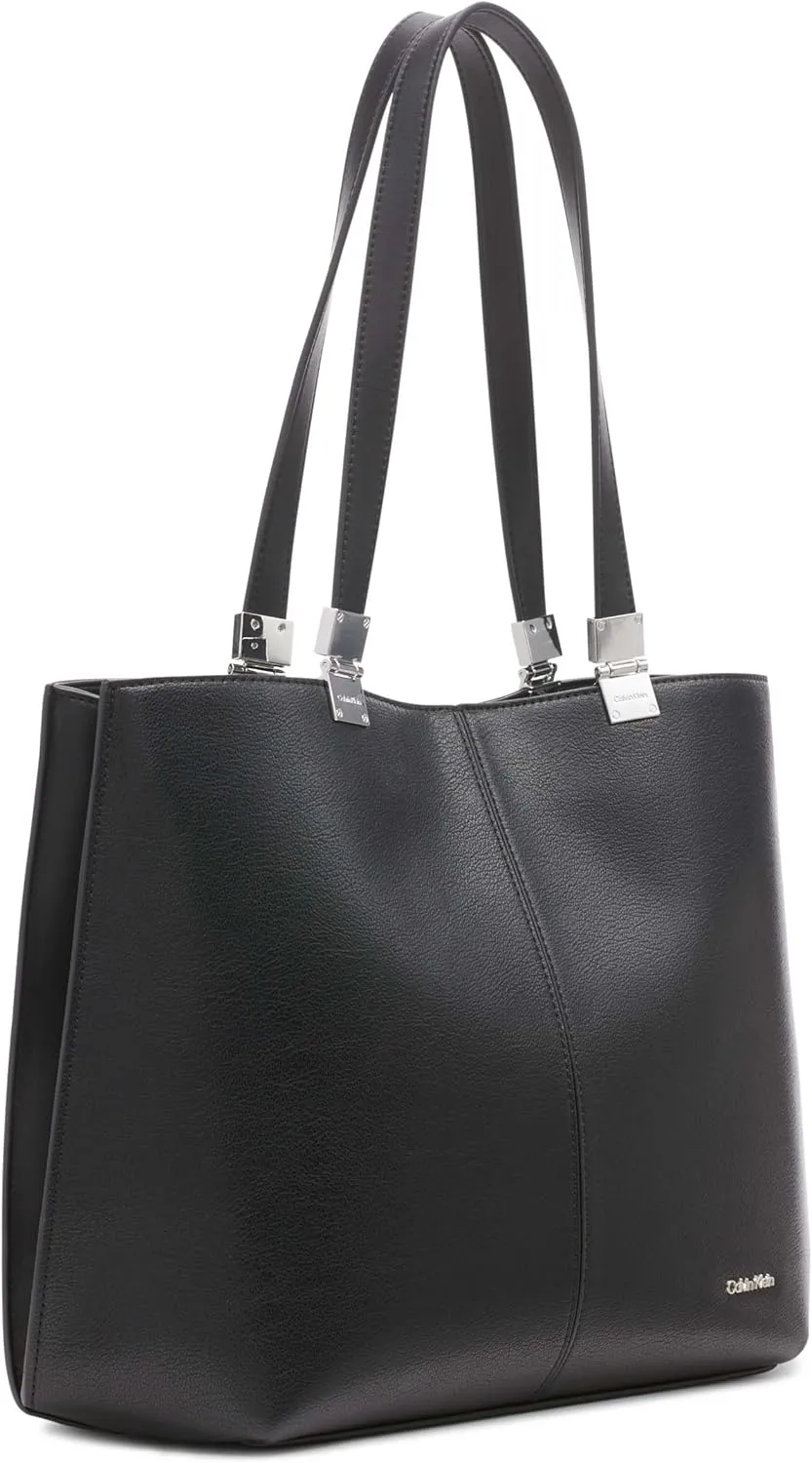 Calvin Klein Granite Geometric Tote Bag  Vegan Leather, Monogram, 3 Pockets
