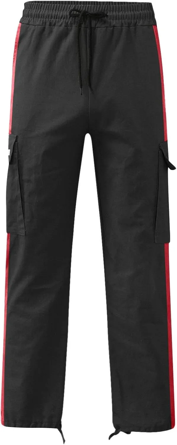 Cargo Pants for Men Baggy Casual Pants for Men False Zipper Pockets Low Rise Jogging Pants Straight Leg Elastic Waist