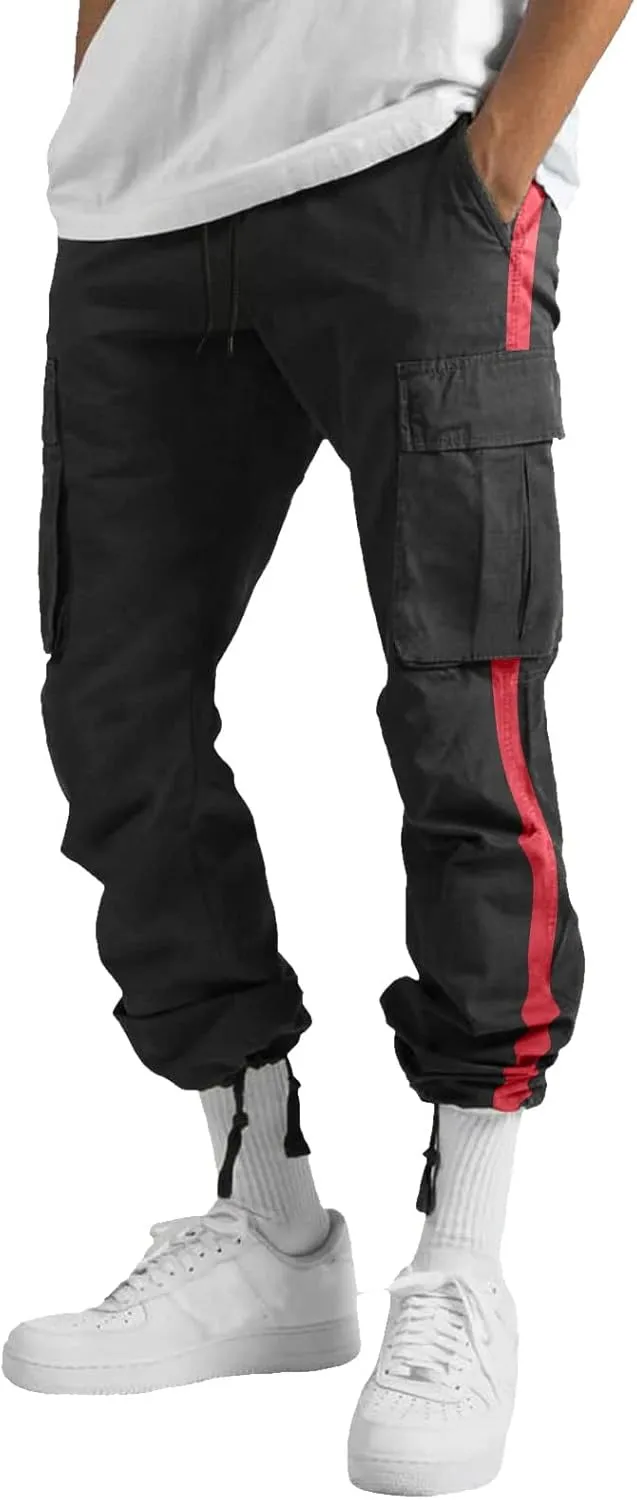 Cargo Pants for Men Baggy Casual Pants for Men False Zipper Pockets Low Rise Jogging Pants Straight Leg Elastic Waist