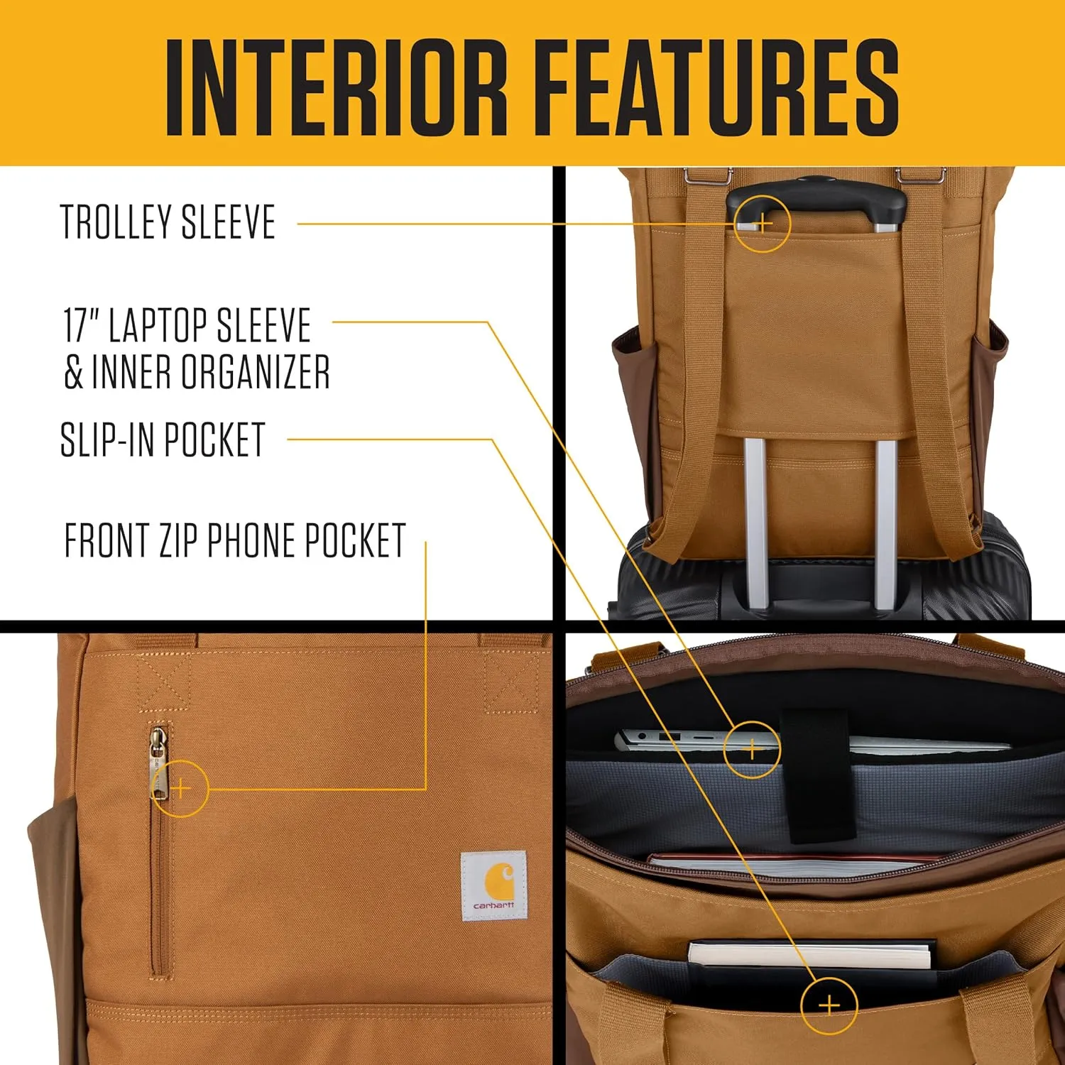 Carhartt Classic Convertible Backpack Tote, Durable Water Repellent Material W/ 17" Laptop Sleeve, Port, One Size