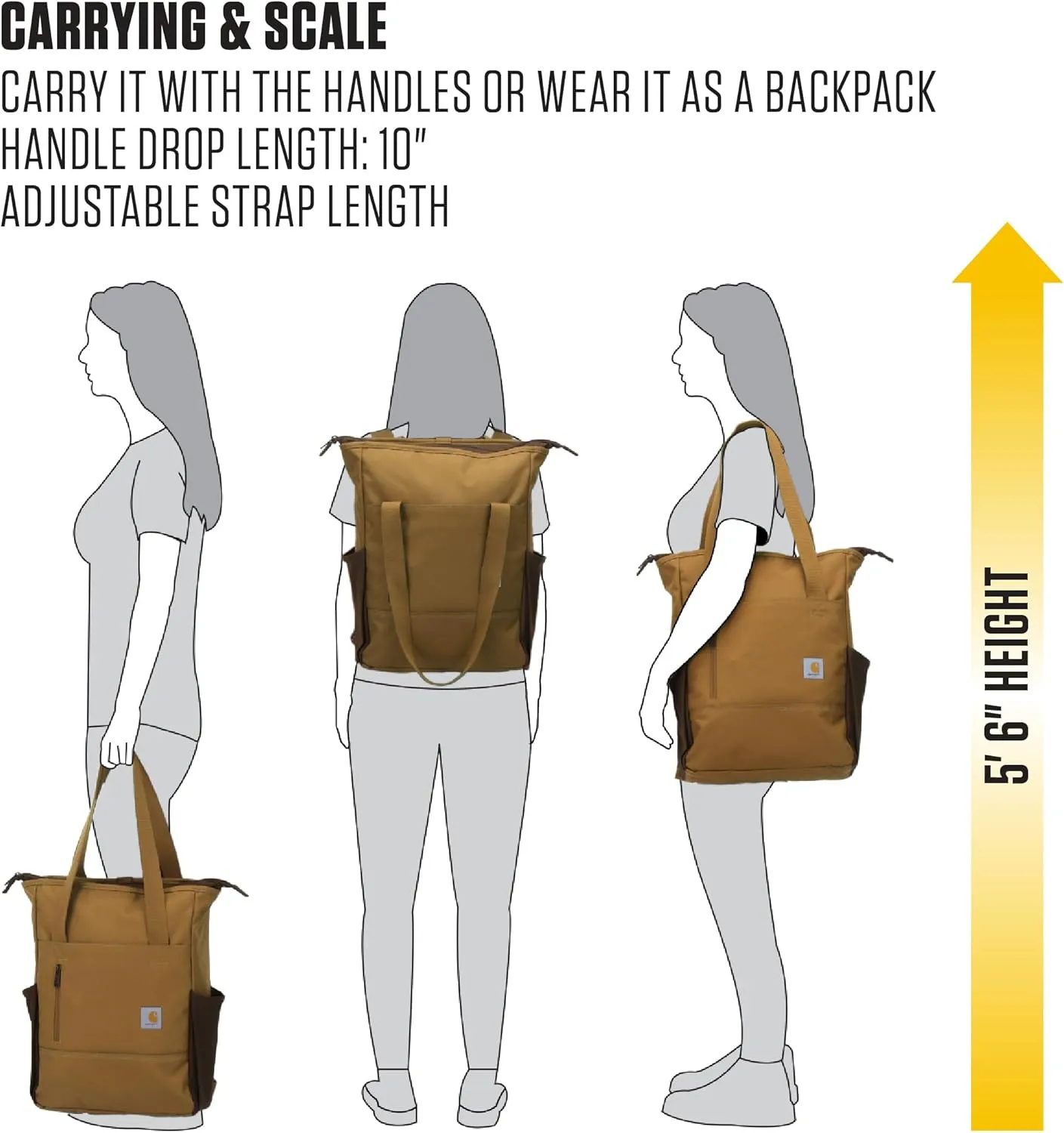Carhartt Classic Convertible Backpack Tote, Durable Water Repellent Material W/ 17" Laptop Sleeve, Port, One Size
