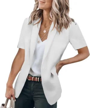 Casual Blazer for Women Short Sleeve Blazers Summer Dressy Office Jackets Lapel One Button Open Front Jacket Cardigan