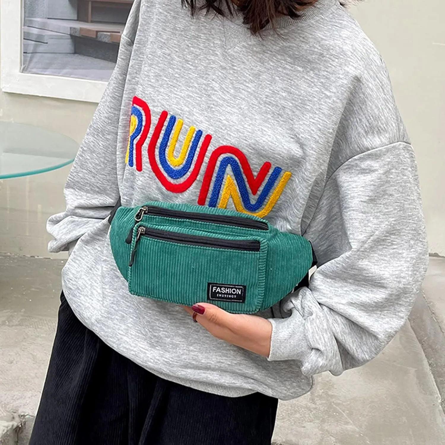 Chest Bags Texture Body Small Bags Sports Waist Bag Casual Shoulder Bag For Men Women Canvas Leather (Green, One Size)