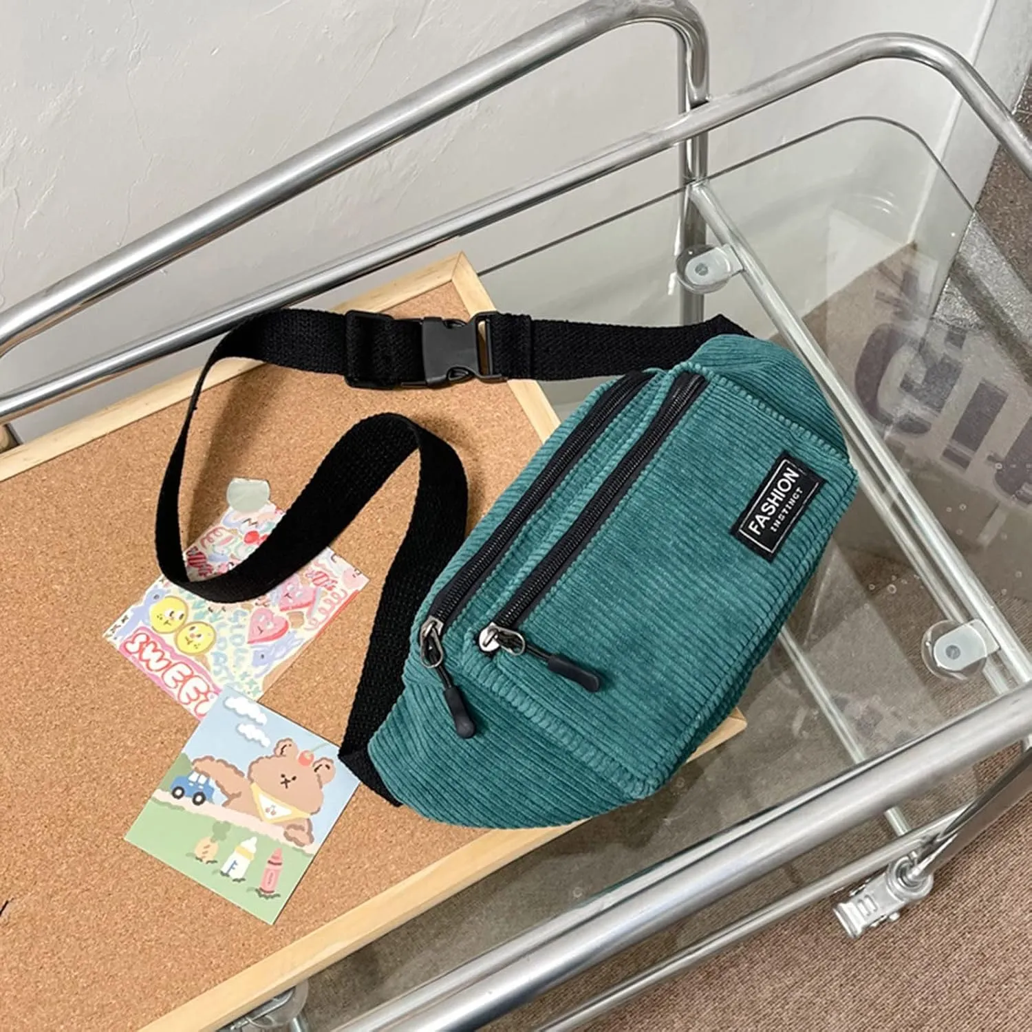 Chest Bags Texture Body Small Bags Sports Waist Bag Casual Shoulder Bag For Men Women Canvas Leather (Green, One Size)