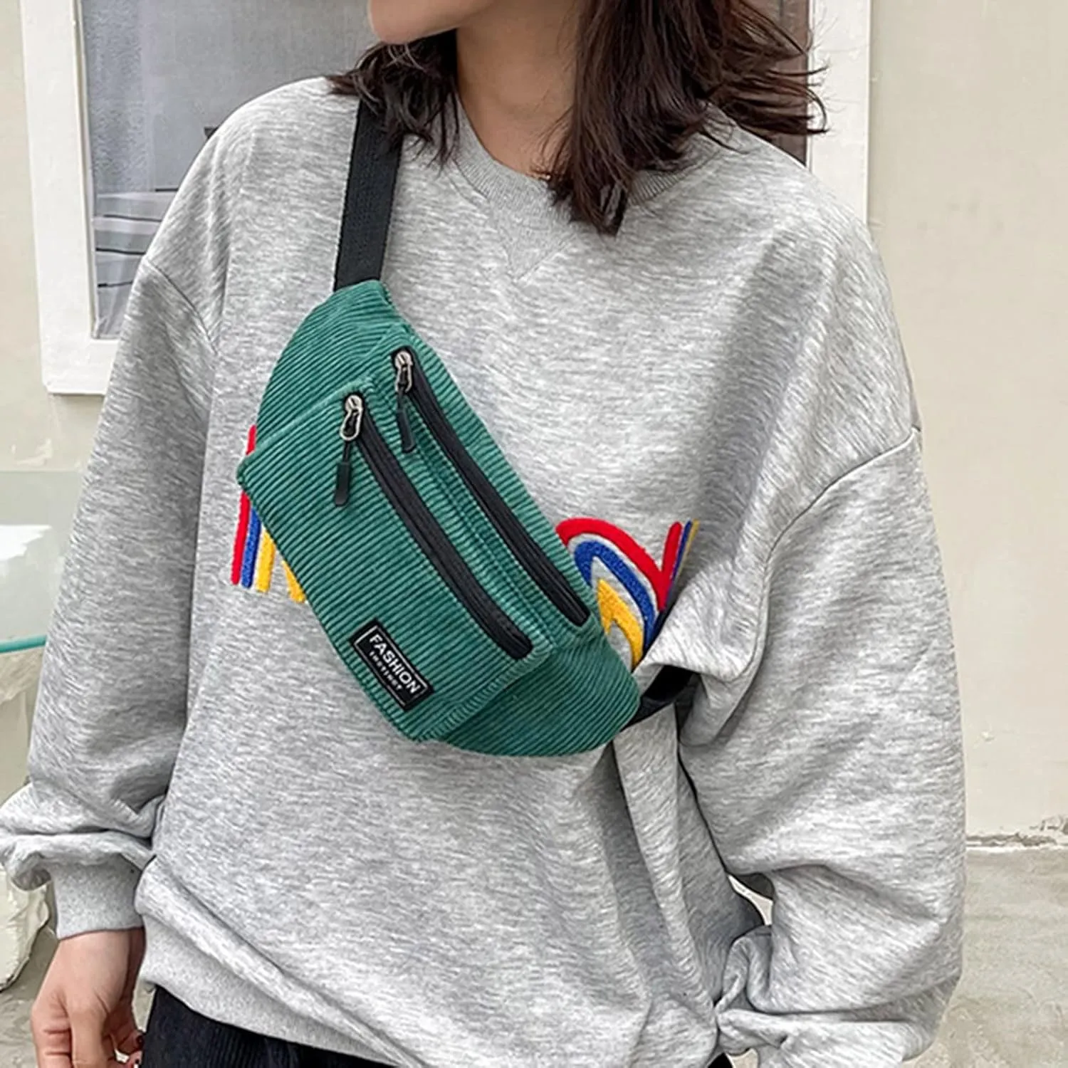 Chest Bags Texture Body Small Bags Sports Waist Bag Casual Shoulder Bag For Men Women Canvas Leather (Green, One Size)