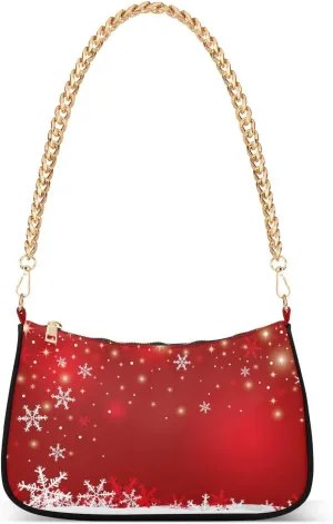 Christmas Background Of Snowflake Shoulder Handbags for Women Travel Hobo Tote Handbag Women Gold Chain Shoulder Bags Purse with Zipper Closure