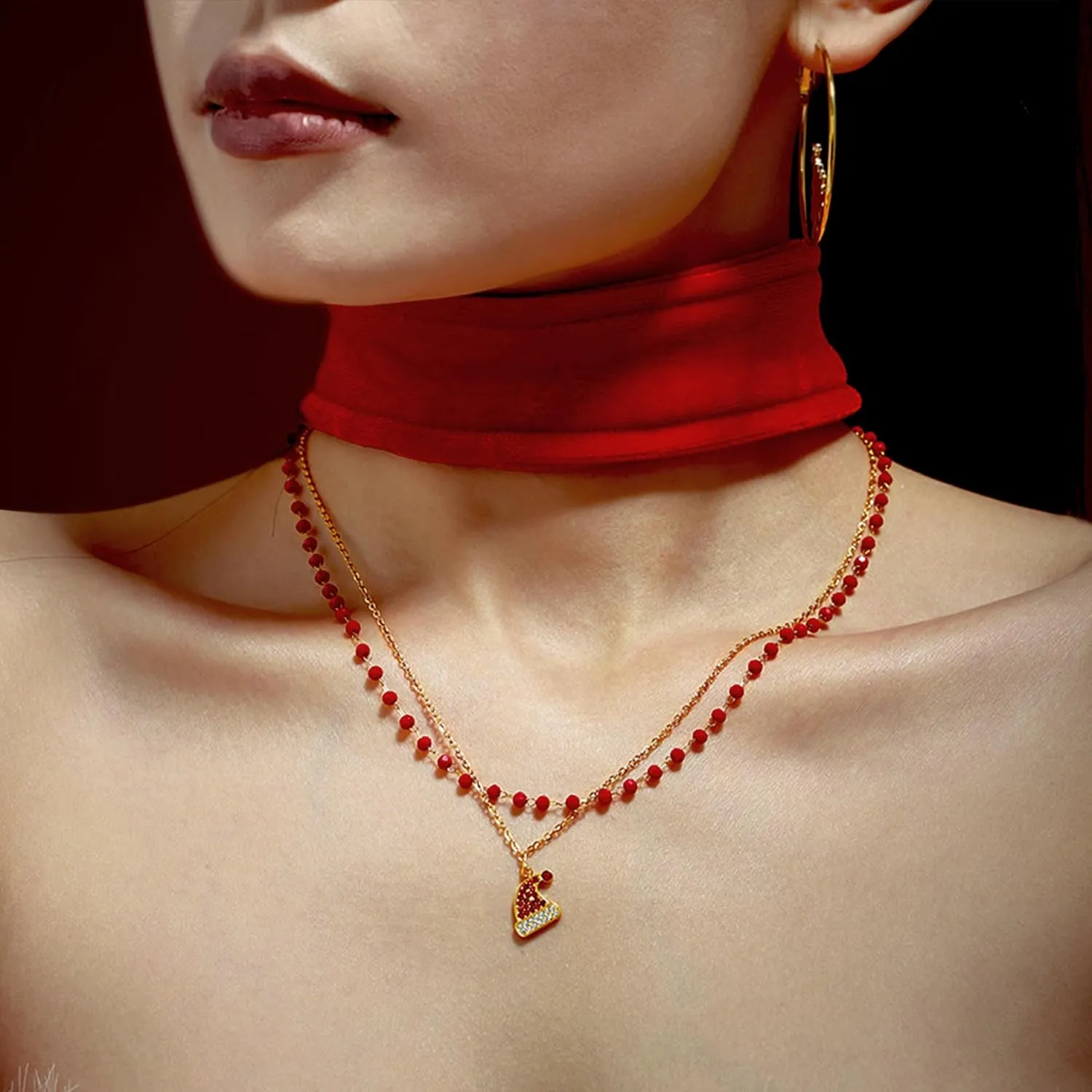 Christmas Charm Necklace for Woman, Trendy Adorable Pendants Adjustable Beaded Chain Necklaces Festival Fashion Jewelry Gift.