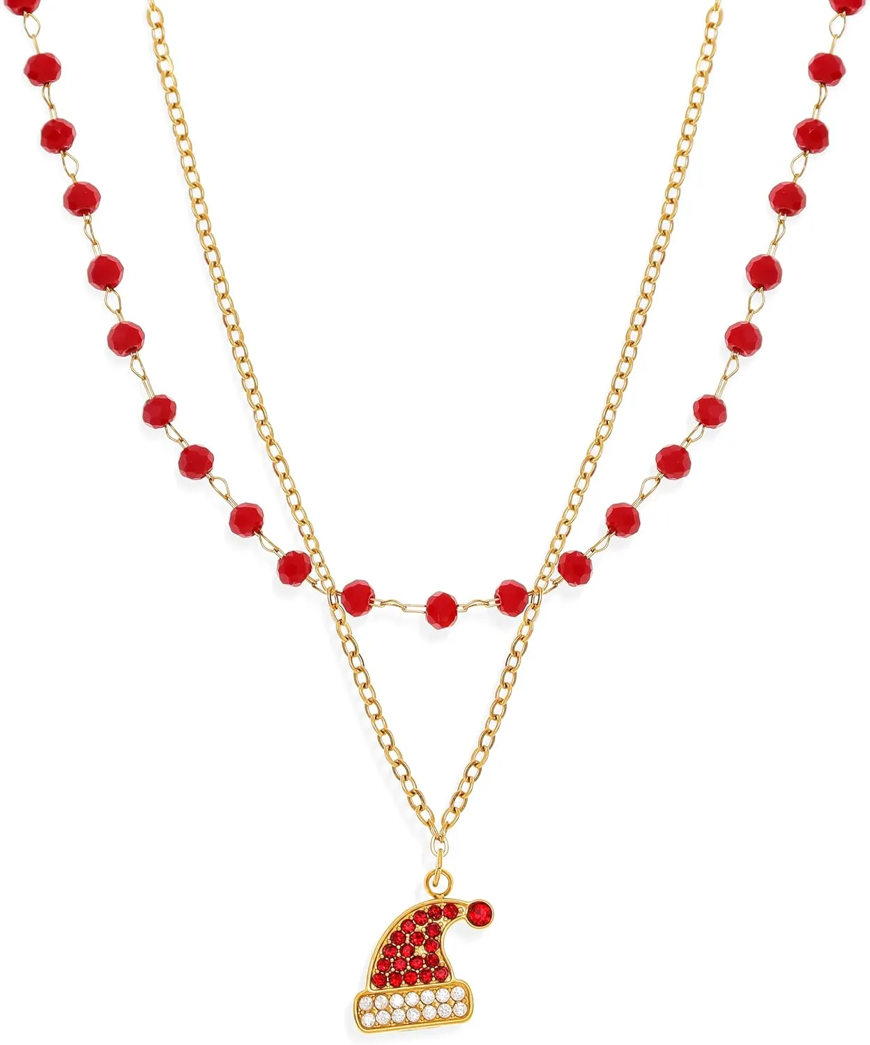 Christmas Charm Necklace for Woman, Trendy Adorable Pendants Adjustable Beaded Chain Necklaces Festival Fashion Jewelry Gift.