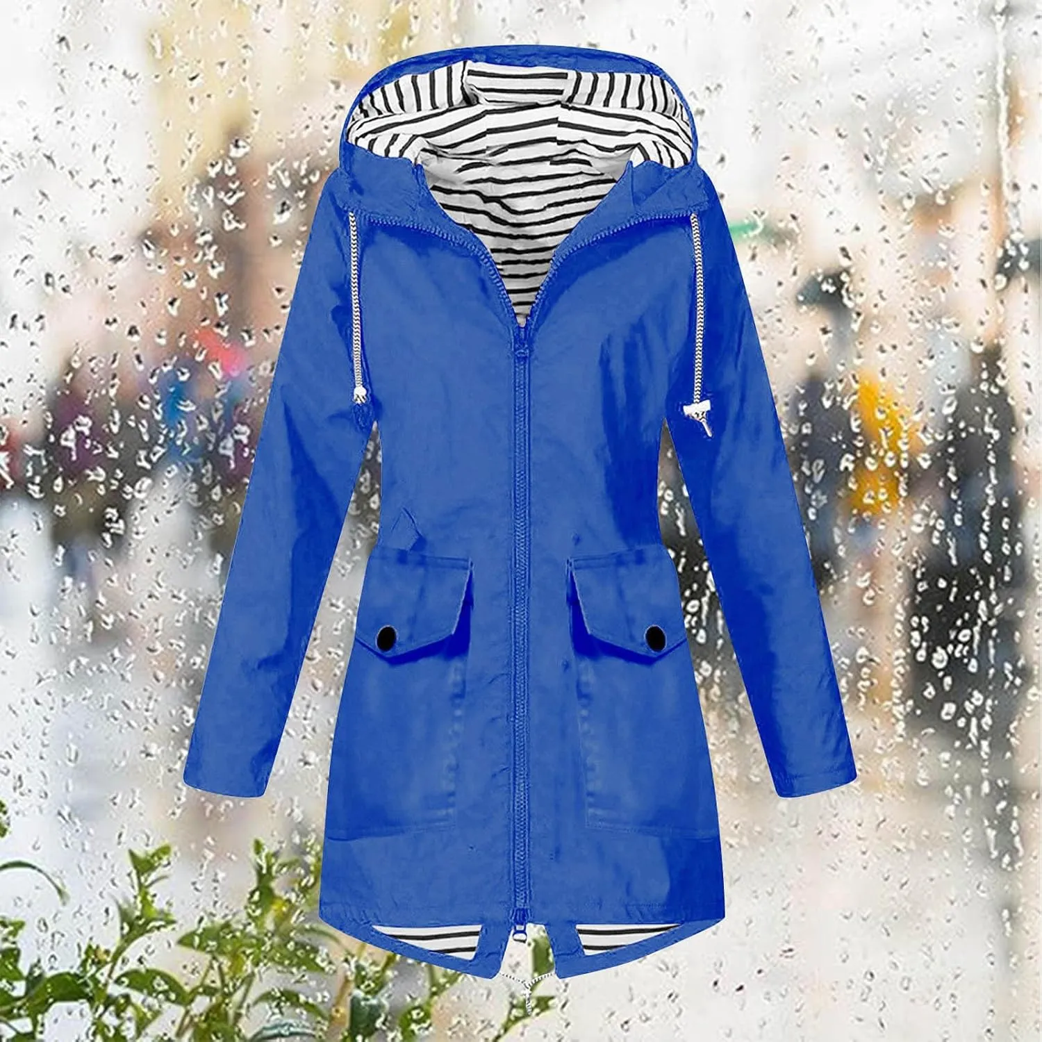 Coat for Women Winter, Women Solid Rain Jacket Rainwear Outdoor Plus Windproof Hooded Active Windbreaker