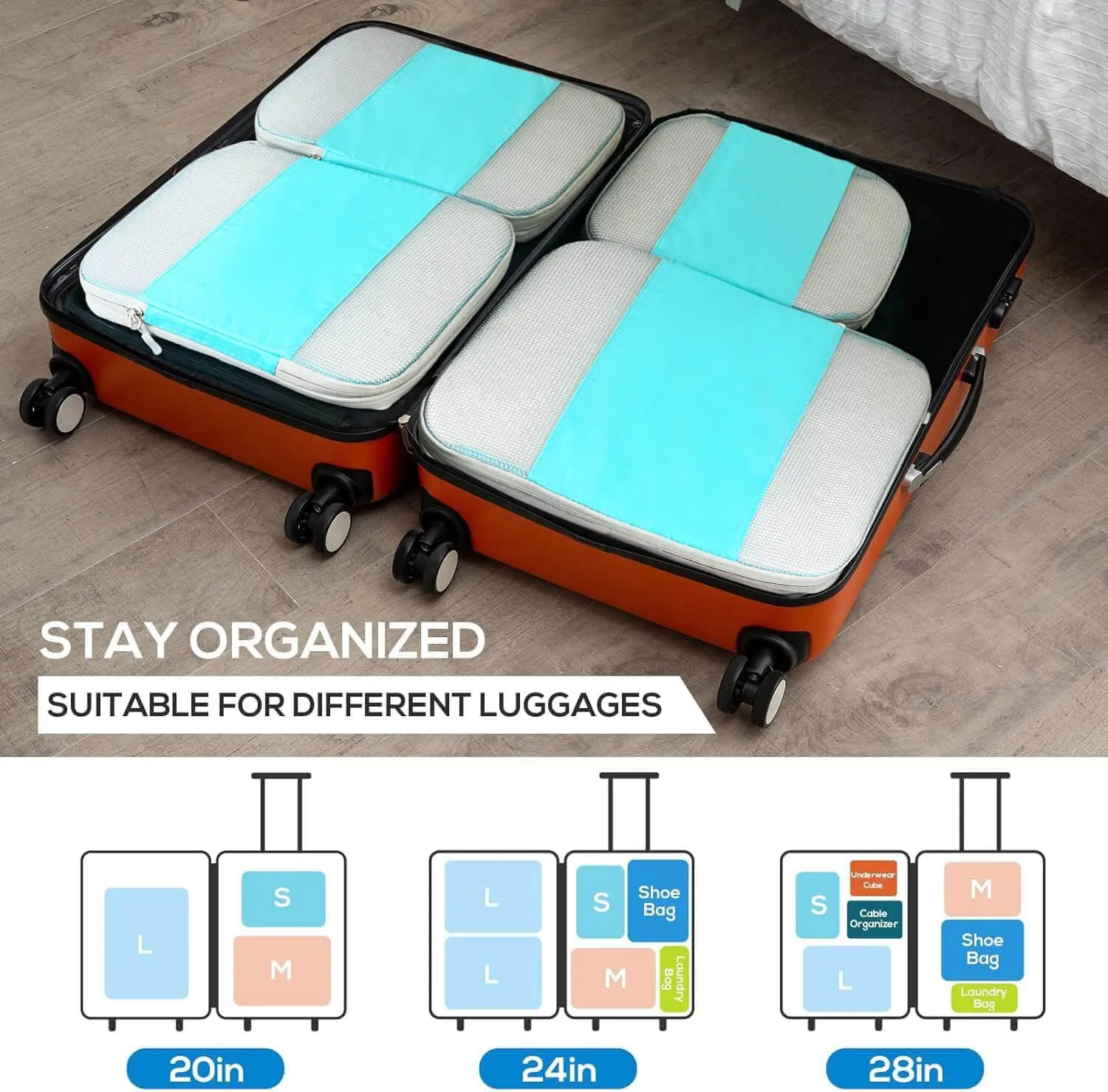 Compression Packing Cubes For Suitcases,Gowraps 6 Set/4 Set Travel Cubes For Luggage/Carry On/Backpack Compressible Travel Organizer Bags &Storage Bag Set Packing Organizers