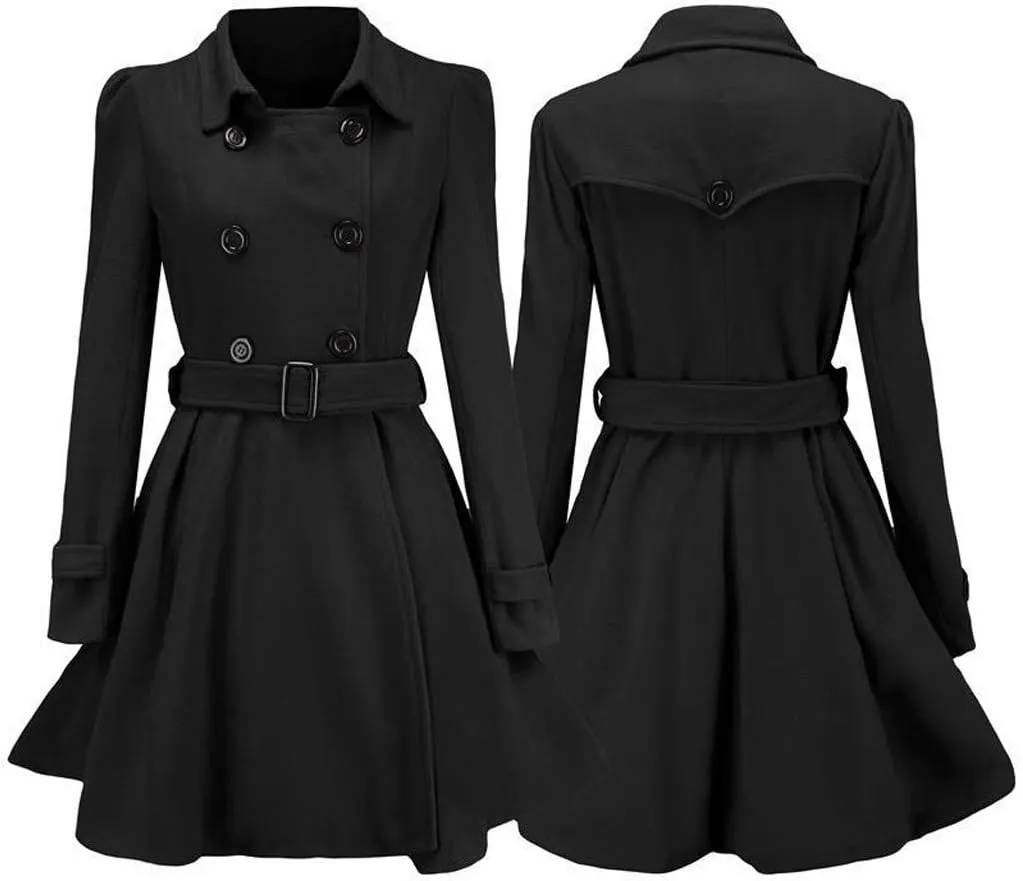 cooki Fall Jackets for Women 2023 Women Wool Trench Coat Winter Double-Breasted Jacket with Belts Casual Winter Classic Coat