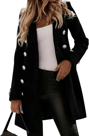 cooki Jackets for Women Trendy Swing Coat Plus Size Trench Coat for Women 2023 Winter Long Sleeve Warm Wool Blend Pea Coat