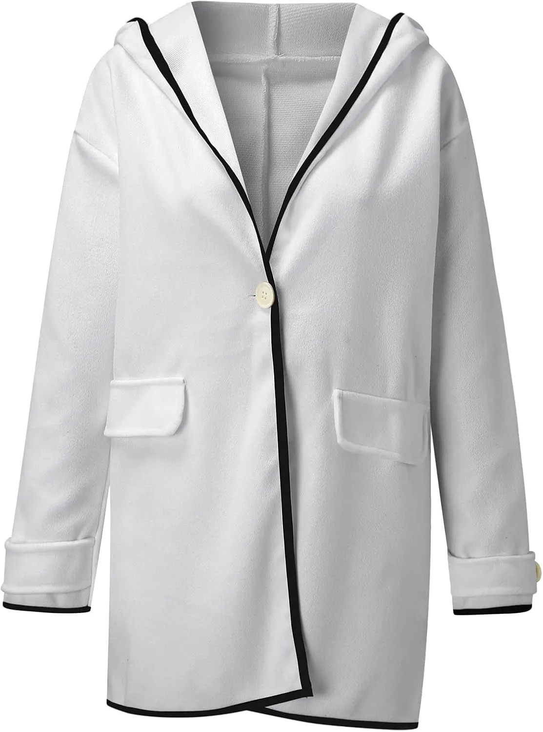 cooki Trench Coat for Women 2023 Hooded Woolen Long Sleeve Loose Pea Coat Lapel Windproof Winter Warm Fleece Jackets Overcoat