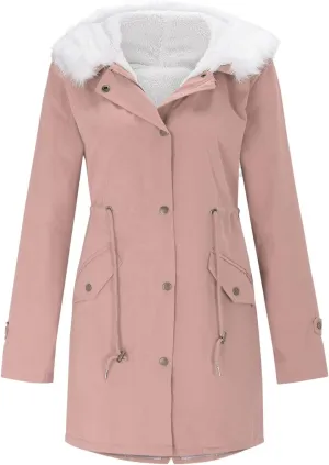 cooki Winter Coats for Women 2023 Warm Sherpa Fleece Lined Distressed Jackets Hooded Parka Faux Suede Peacoat Outerwear