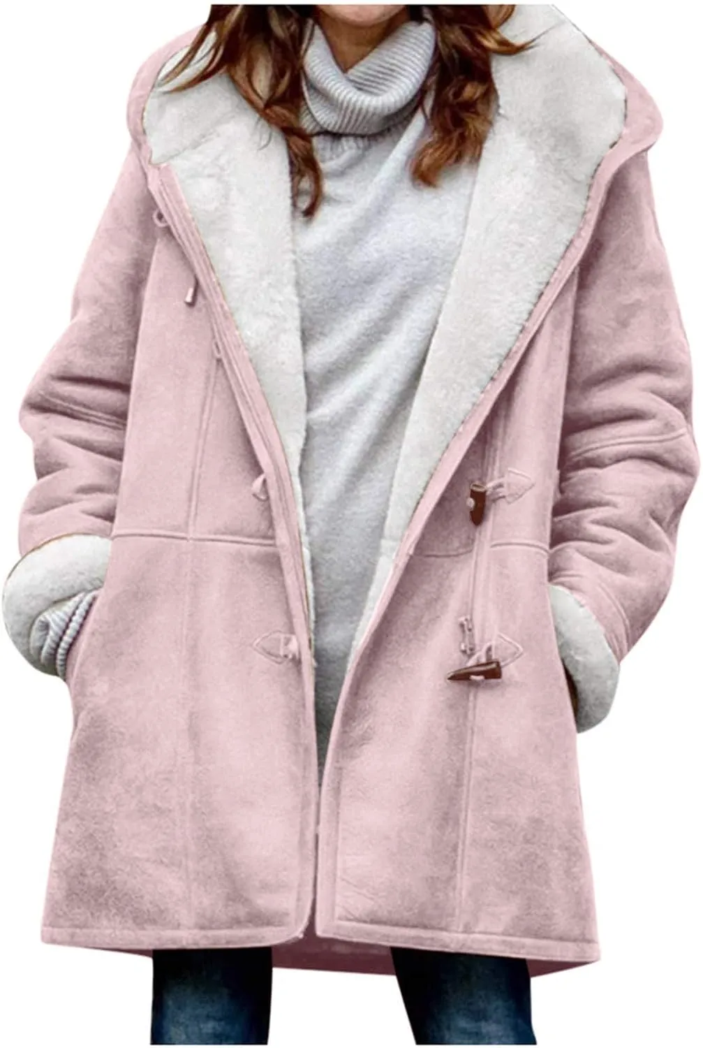 cooki Womens Coats Winter Fleece Lined Coats Sherpa Jackets Fuzzy Fleece Coats Oversized Long Thicken Vintage Warm Outerwear