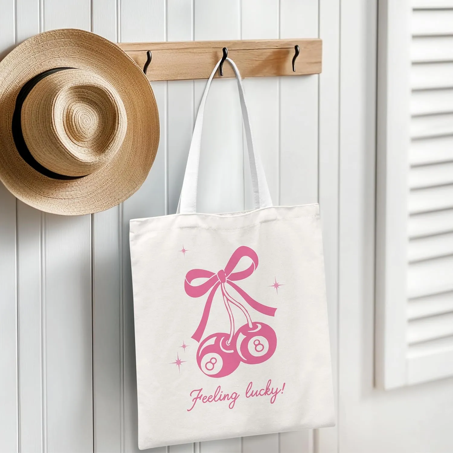 Coquette Blue Bow Tote Bag,Preppy Lucky You Cherry Canvas Tote Bag,Trendy Gifts for Women,Reusable Grocery Shopping Bags