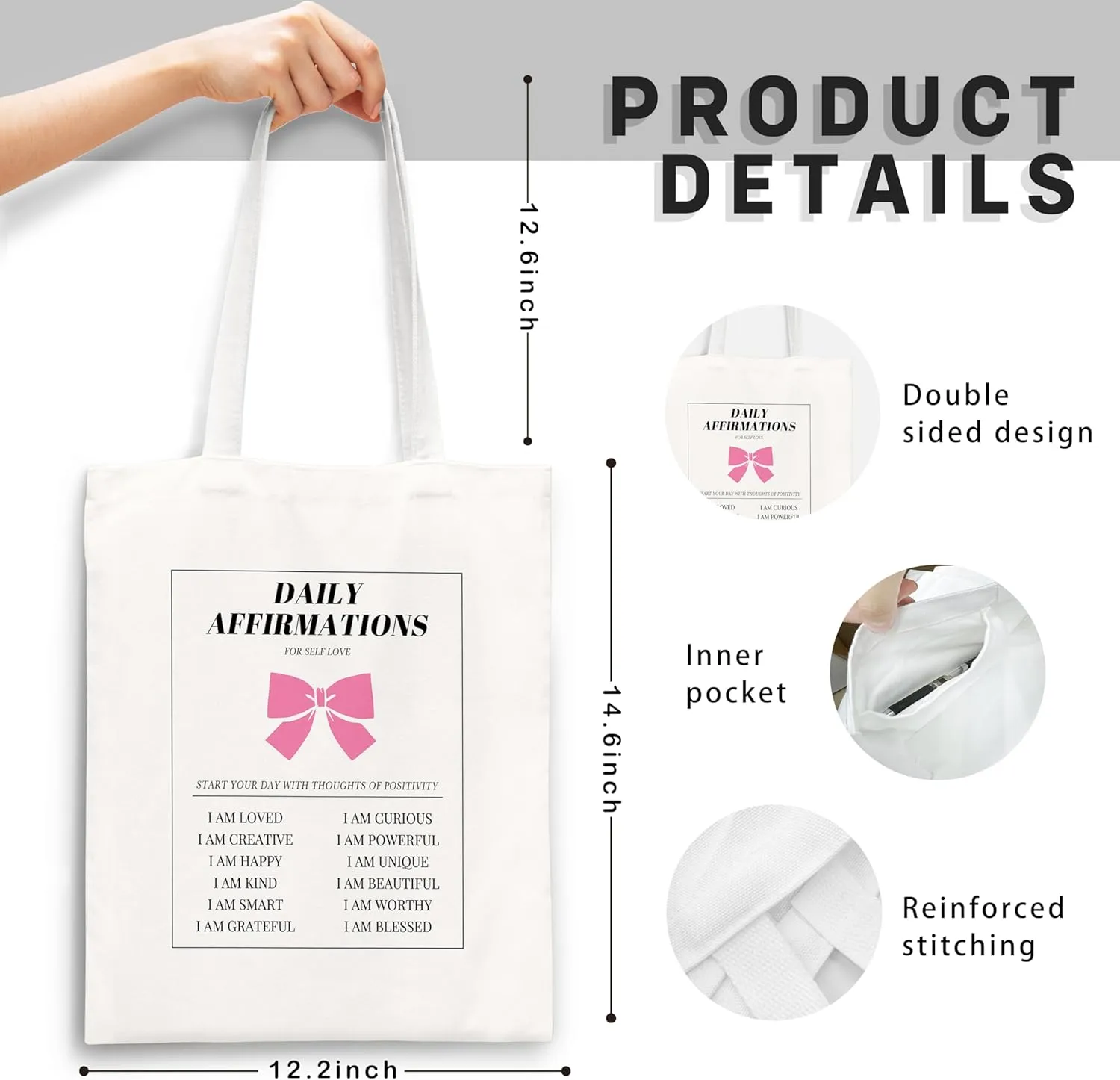 Coquette Blue Bow Tote Bag,Preppy Lucky You Cherry Canvas Tote Bag,Trendy Gifts for Women,Reusable Grocery Shopping Bags
