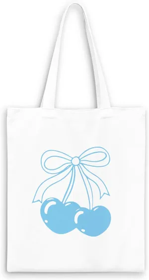 Coquette Blue Bow Tote Bag,Preppy Lucky You Cherry Canvas Tote Bag,Trendy Gifts for Women,Reusable Grocery Shopping Bags