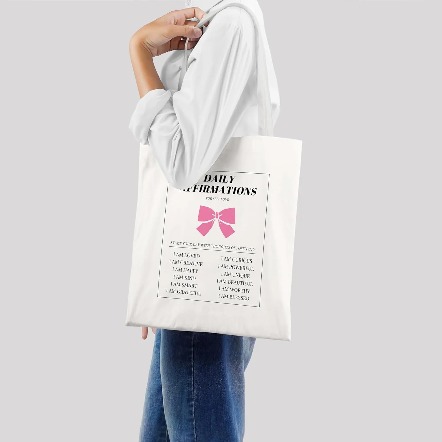 Coquette Blue Bow Tote Bag,Preppy Lucky You Cherry Canvas Tote Bag,Trendy Gifts for Women,Reusable Grocery Shopping Bags