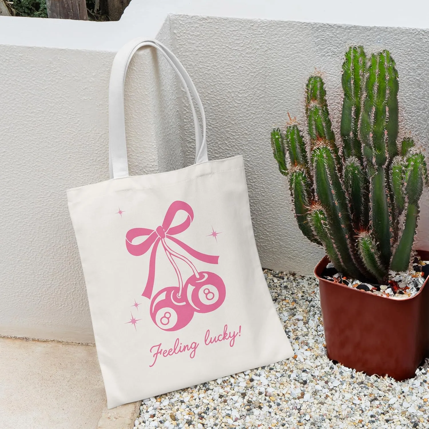 Coquette Blue Bow Tote Bag,Preppy Lucky You Cherry Canvas Tote Bag,Trendy Gifts for Women,Reusable Grocery Shopping Bags
