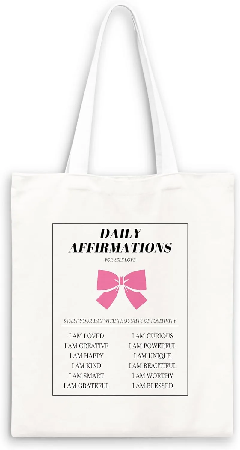 Coquette Blue Bow Tote Bag,Preppy Lucky You Cherry Canvas Tote Bag,Trendy Gifts for Women,Reusable Grocery Shopping Bags