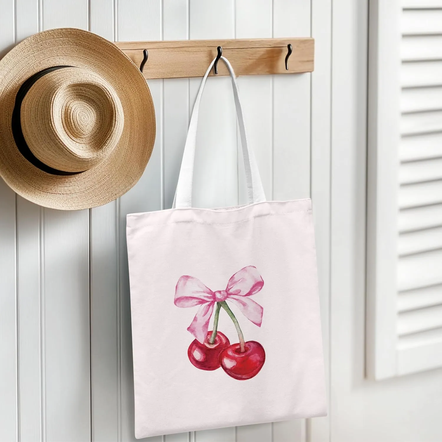 Coquette Blue Bow Tote Bag,Preppy Lucky You Cherry Canvas Tote Bag,Trendy Gifts for Women,Reusable Grocery Shopping Bags