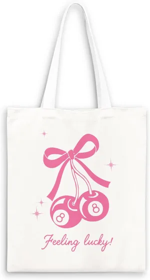 Coquette Blue Bow Tote Bag,Preppy Lucky You Cherry Canvas Tote Bag,Trendy Gifts for Women,Reusable Grocery Shopping Bags