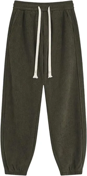 Corduroy Pants for Men Elastic Waist Drawstring Baggy Sweatpants Fashion Vintage Joggers Pant with Pockets