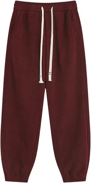 Corduroy Pants for Men Elastic Waist Drawstring Baggy Sweatpants Fashion Vintage Joggers Pant with Pockets