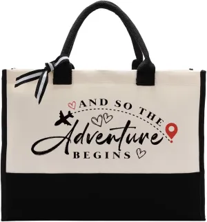 Cotton Canvas Tote Bag for Women, Canvas Tote Bag for Gifting, Totes Bags Gift, Promotion Gifts, Encouragement Gift Travel Bags, Beach Totes, And So the Adventure Begins