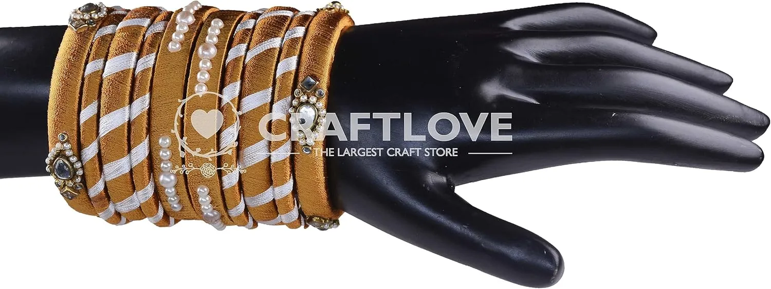 CRAFT LOVE Silk Thread Pastel Pearl Drop Kundan Bangles