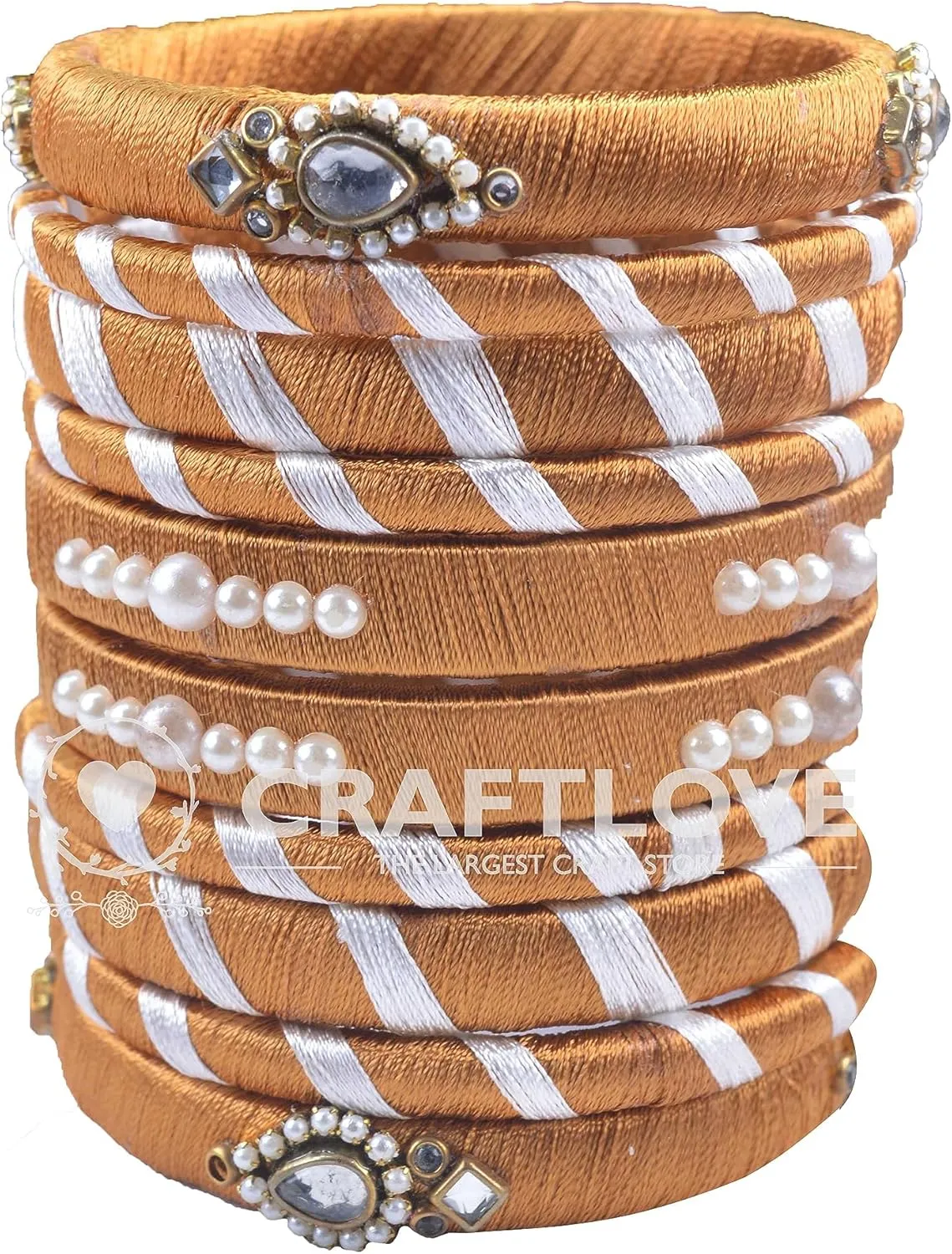 CRAFT LOVE Silk Thread Pastel Pearl Drop Kundan Bangles