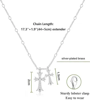Cross Necklace 14K Gold Plated Double Cross Pendant Necklace Dainty Diamond Big Cross Charm Link Chain Choker Delicate Faith Jewelry Religious Gifts for Women