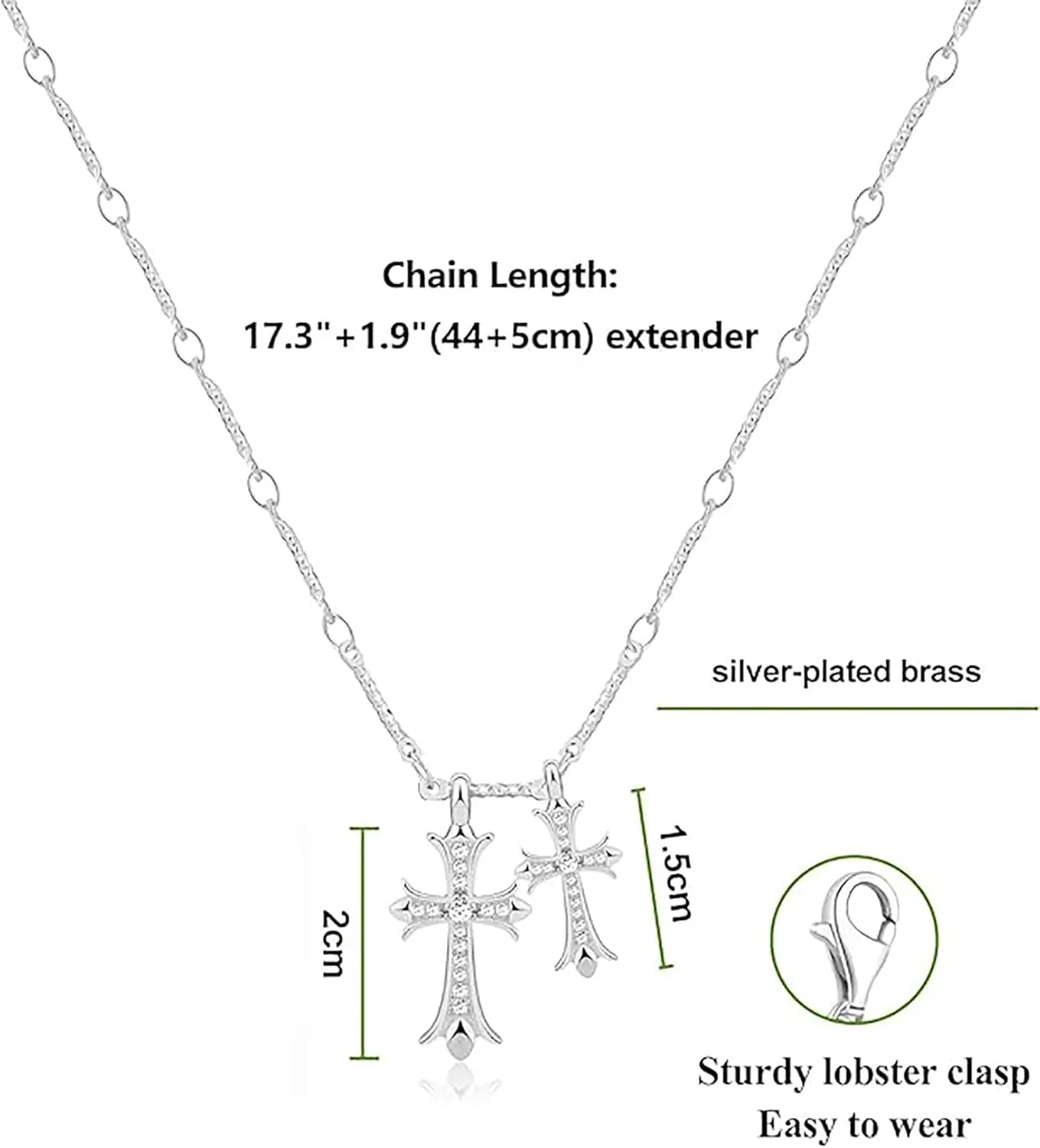 Cross Necklace 14K Gold Plated Double Cross Pendant Necklace Dainty Diamond Big Cross Charm Link Chain Choker Delicate Faith Jewelry Religious Gifts for Women