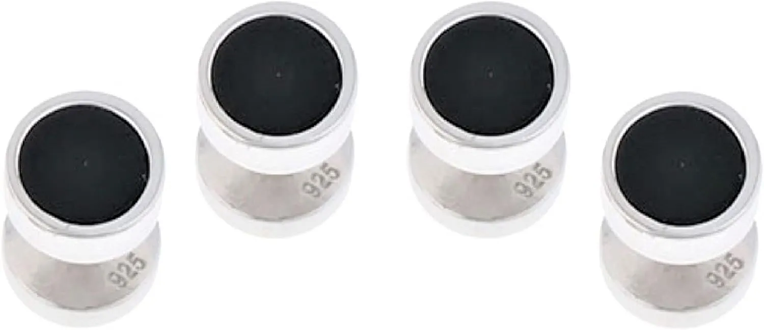 Cuff-Daddy Mens Solid 925 Sterling Silver Black Onyx Tuxedo Shirt Studs with Travel Pouch - 3/8" Groomsmen Party Special Occasions Wedding Tuxedo Shirt Studs - Set of 4
