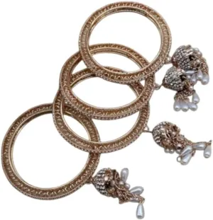 CZ Rose Gold Bangles Set with Pearl Drops for Women, Traditional Indian Style Bracelets for Weddings and Best Gift for Wife, Set of 4 AD Bangle For Women