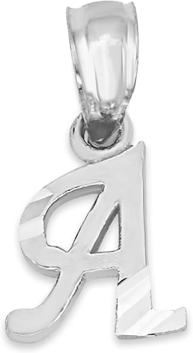 Dainty Solid 14k White Gold Alphabet Pendants - Initial Letter Charms, Elegant Monogram Jewelry for Personalized Styling