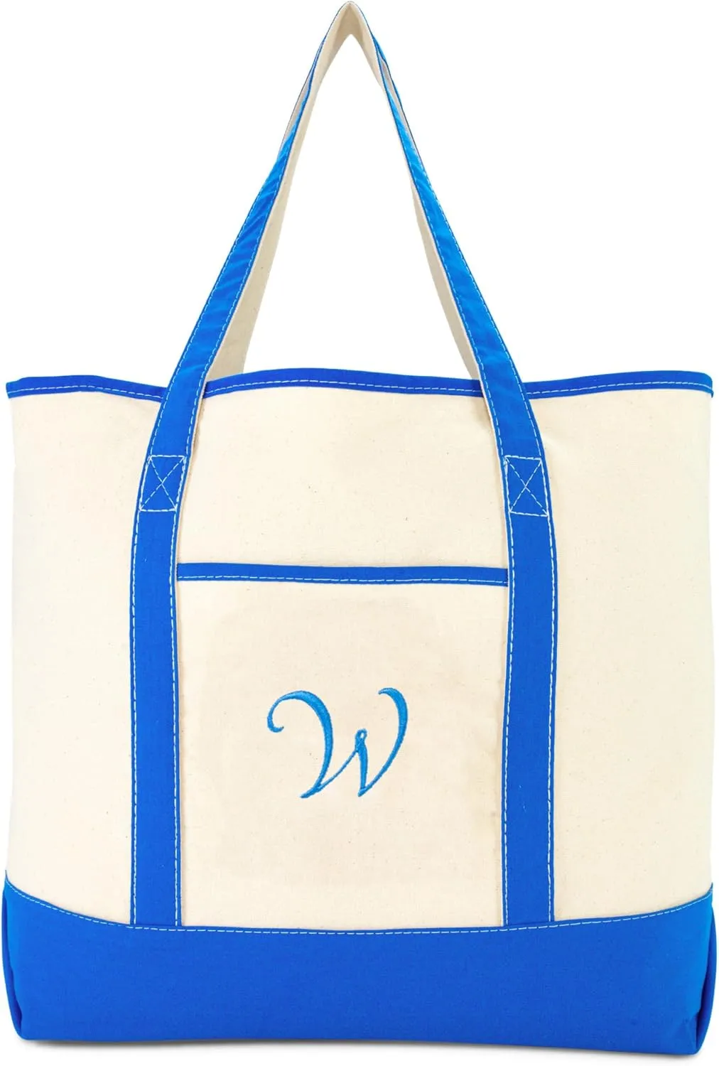 DALIX Women's Canvas Tote Bag Satchel Shoulder Bags Royal Blue Monogram A-Z