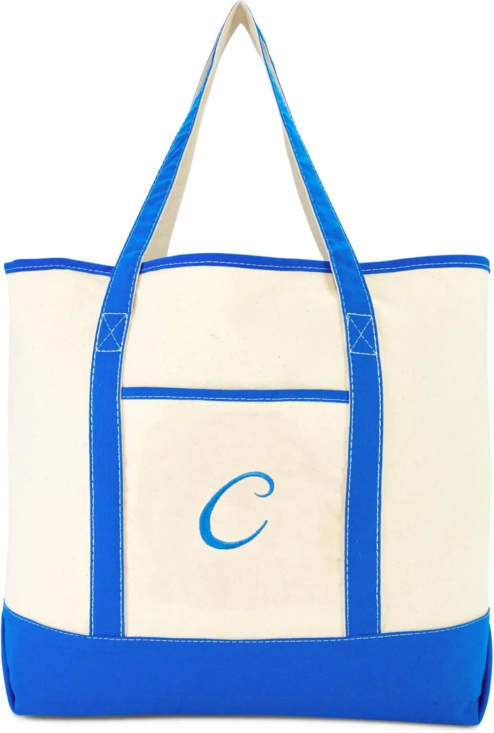 DALIX Women's Canvas Tote Bag Satchel Shoulder Bags Royal Blue Monogram A-Z