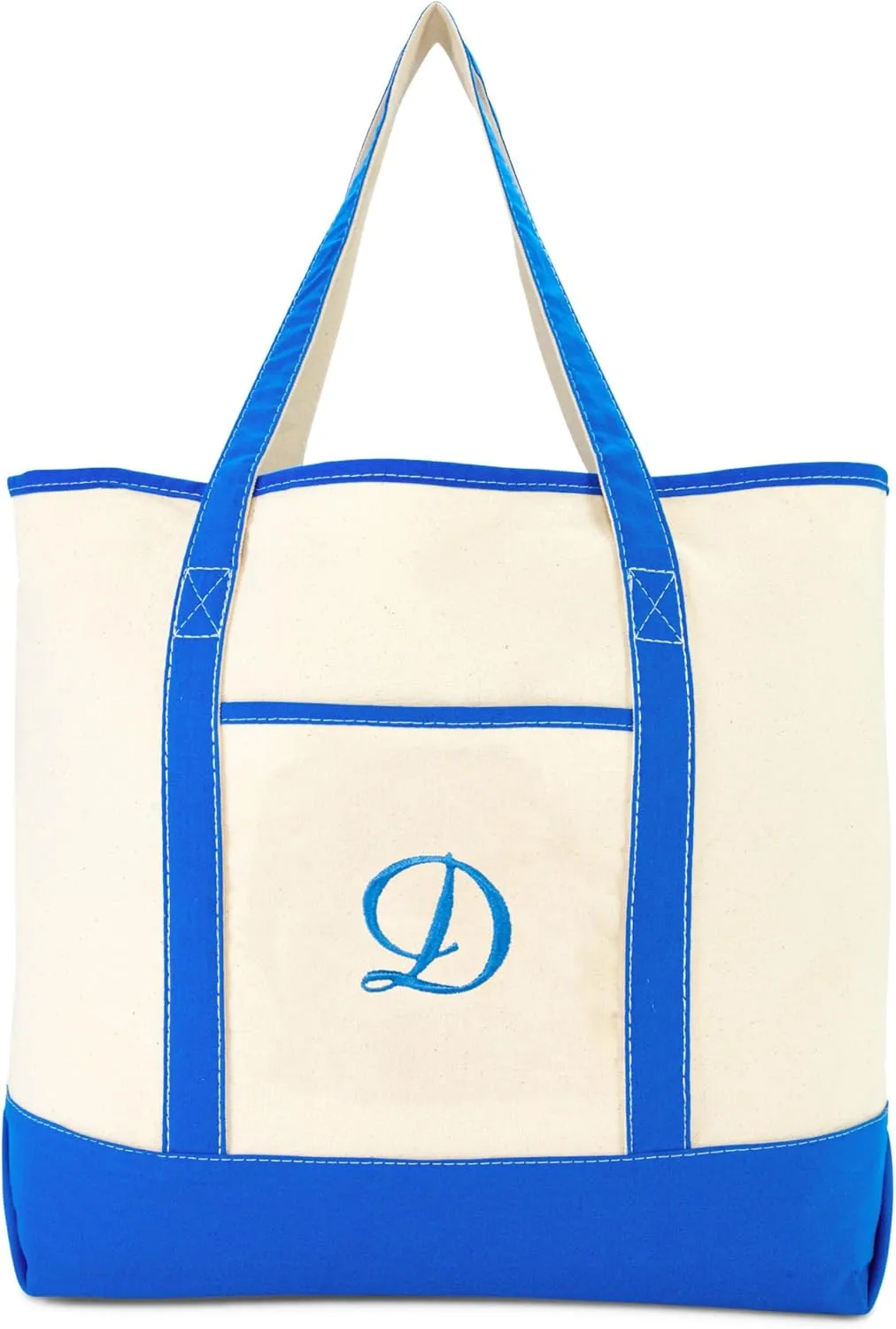 DALIX Women's Canvas Tote Bag Satchel Shoulder Bags Royal Blue Monogram A-Z