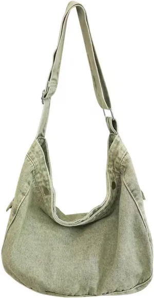Denim Canvas Messenger Bag Large Crossbody Bag with Multiple Pockets Casual Shoulder Aesthetic Tote Bag for Women and Men