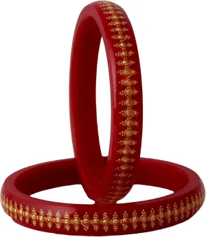Designer Pair of Sankha & Bengali Pola Reddish Maroon Color Traditional Ethinic Bangles Set (228-J1BG-1710-R2-PARENT), Plastic, no gemstone