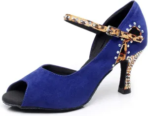 DKZSYIM Women's Latin Dance Shoes Suede Ballroom Salsa Wedding Performance Sandals,Model QJW1001