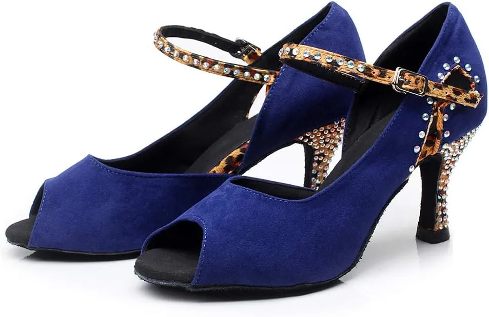 DKZSYIM Women's Latin Dance Shoes Suede Ballroom Salsa Wedding Performance Sandals,Model QJW1001
