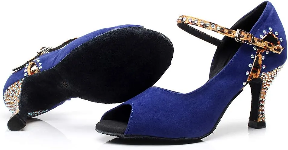 DKZSYIM Women's Latin Dance Shoes Suede Ballroom Salsa Wedding Performance Sandals,Model QJW1001