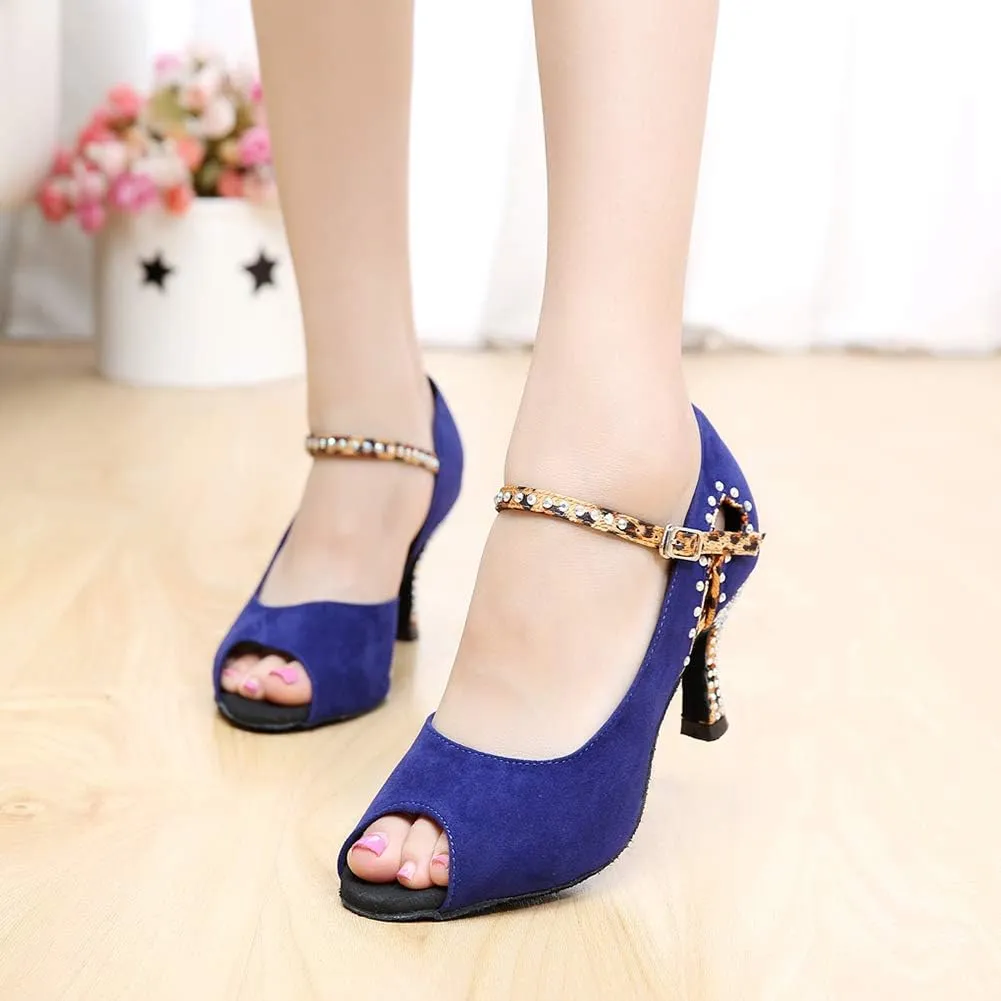 DKZSYIM Women's Latin Dance Shoes Suede Ballroom Salsa Wedding Performance Sandals,Model QJW1001