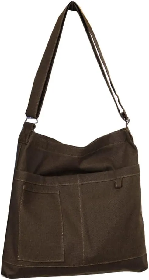 Economical Cotton Canvas Tote Bag,Women Hobo Shoulder Bag Crossbody Handbag with 3 External Pocket,Zipper Closure