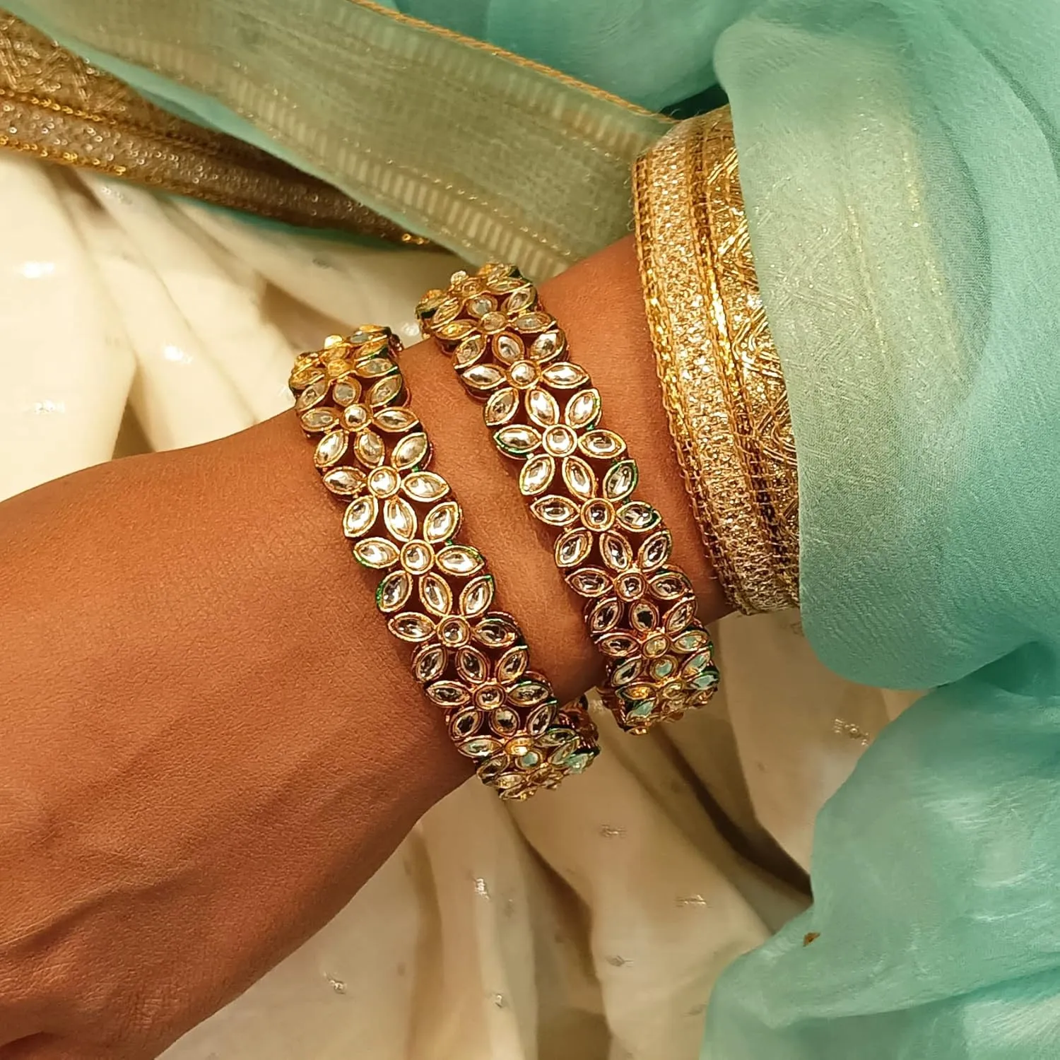 Efulgenz Indian Bangles for Women Indian Kundan Bangles Crystal Bangles for Women Indian Gold Kundan Set Floral Indian Bangles Indian Jewelry Bangles Women Indian Bangles