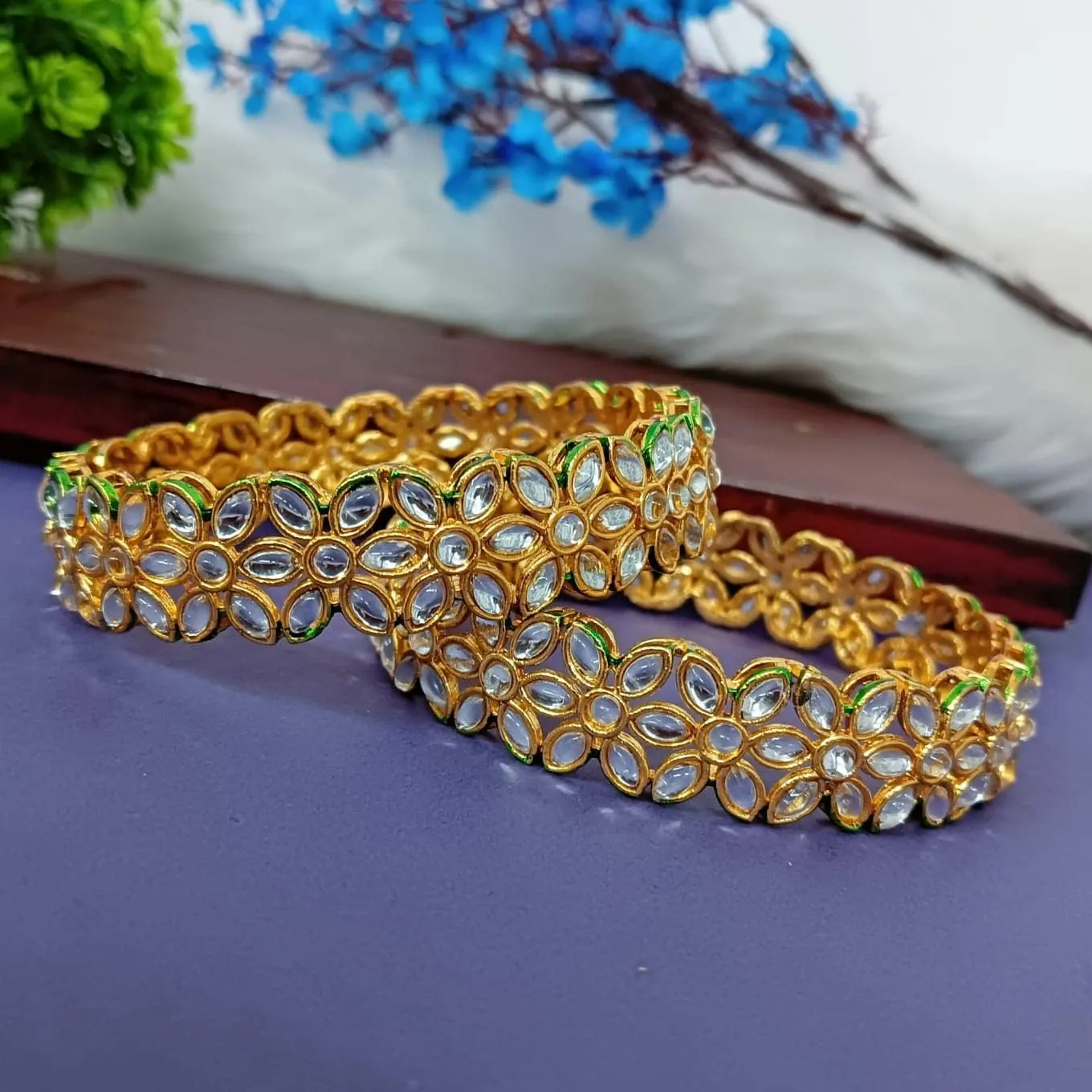 Efulgenz Indian Bangles for Women Indian Kundan Bangles Crystal Bangles for Women Indian Gold Kundan Set Floral Indian Bangles Indian Jewelry Bangles Women Indian Bangles