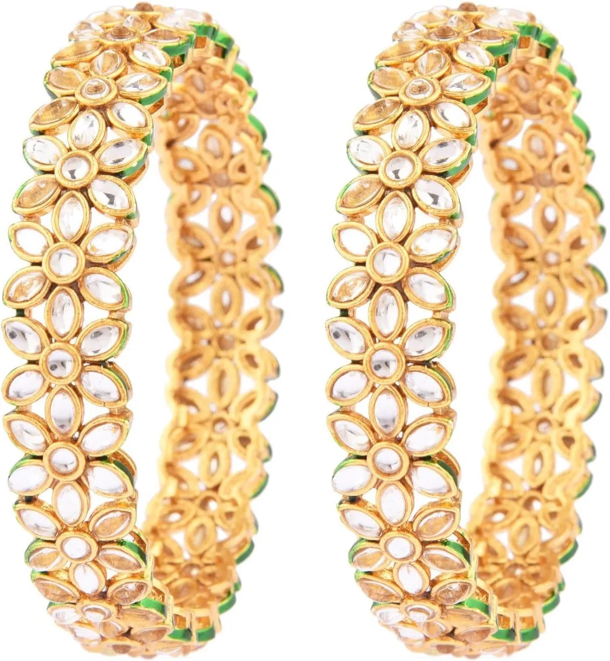 Efulgenz Indian Bangles for Women Indian Kundan Bangles Crystal Bangles for Women Indian Gold Kundan Set Floral Indian Bangles Indian Jewelry Bangles Women Indian Bangles